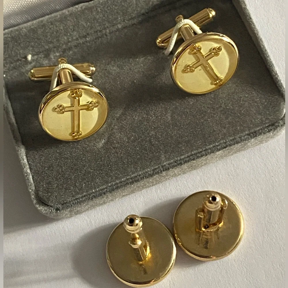 Emilio Ponti Roma Milano Gold and Black Budded Cross 2 Set of Cufflinks In Box